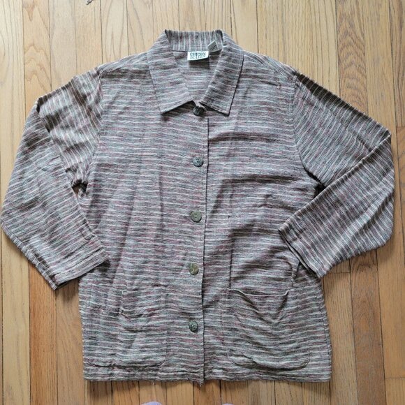 Vintage Chicos Striped Cotton & Linen Button Jacket shacket - Picture 4 of 7